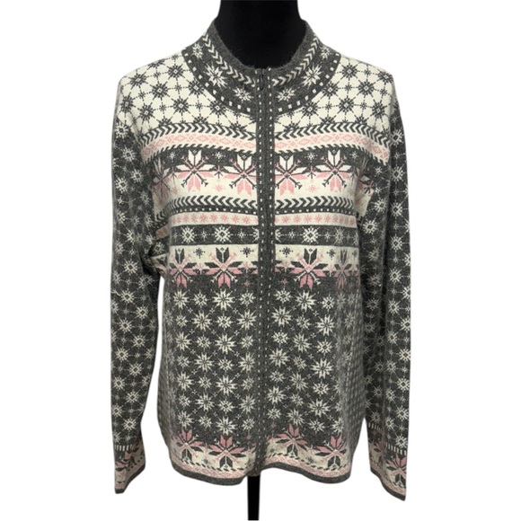 Icelandic Design Sweaters - Icelandic Design Women's Gray and White Patterned Angora Blend Cardigan